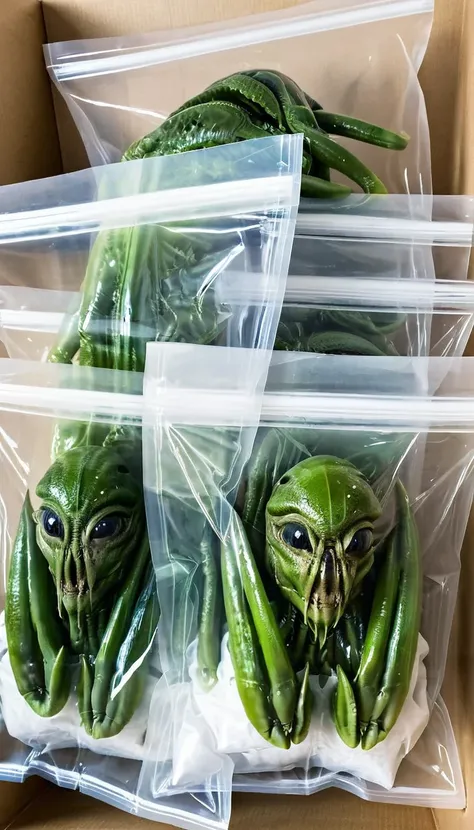 Fresh aliens packed in clear bags