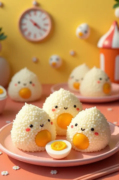 Cartoon-shaped sticky rice with eggs