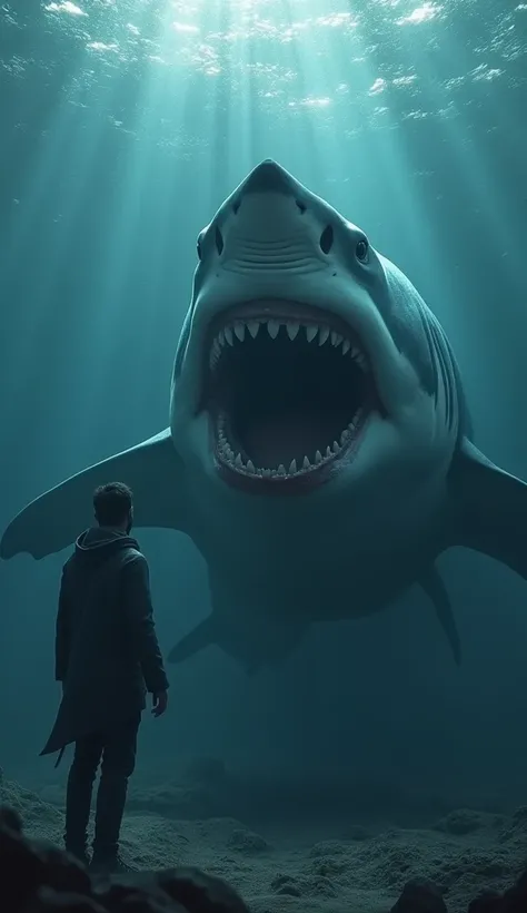 Shark and human looking full body visible