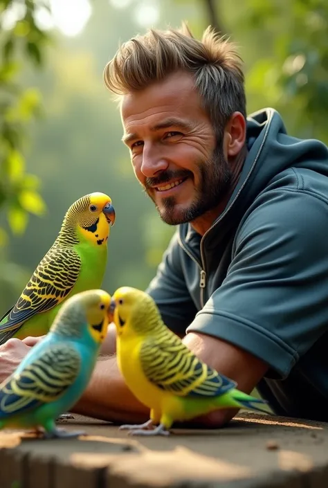 Realistic three budgie big size play with David Beckam