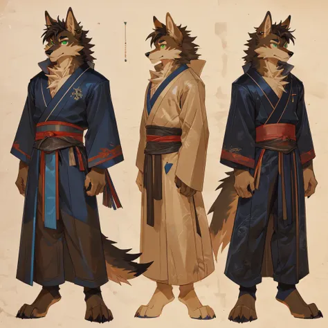 (solo male:1.2), anime - style drawing of a werewolf, thick dark brown fur, pov furry art, furry art!!!, commission for japanese furry art, tan - brown furry chest, green eyes, (sfw), safe for work, fursona furry art commission, (anthro art:1.1), furry sho...