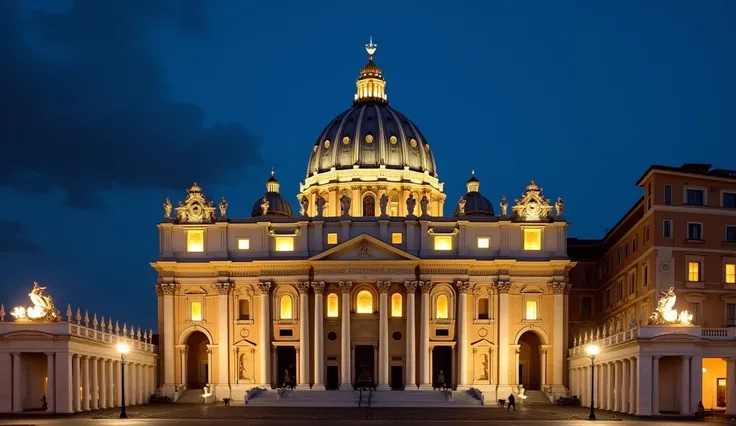 St. Peter&#39;s Basilica, illuminated, to connect the public to Pedro&#39;s legacy.