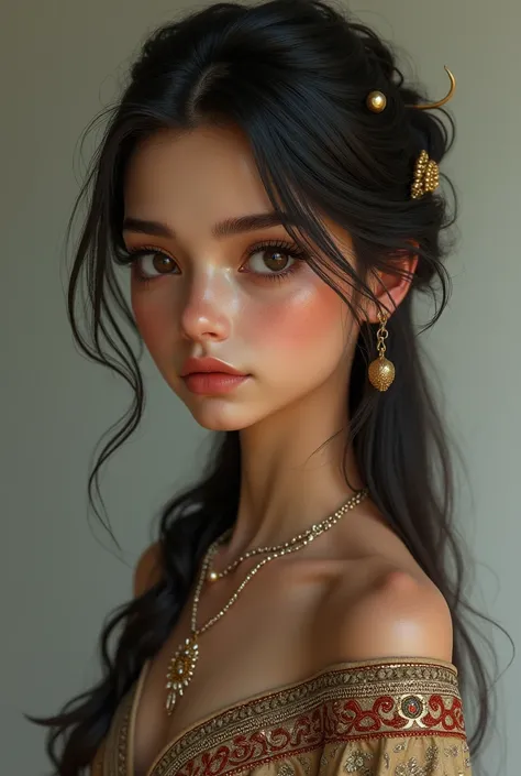 Create an image of a girl that meets the following conditions:

- full body 
- Middle Eastern-style attire
- 8-head proportion
- Cute girl
- Cool beauty"