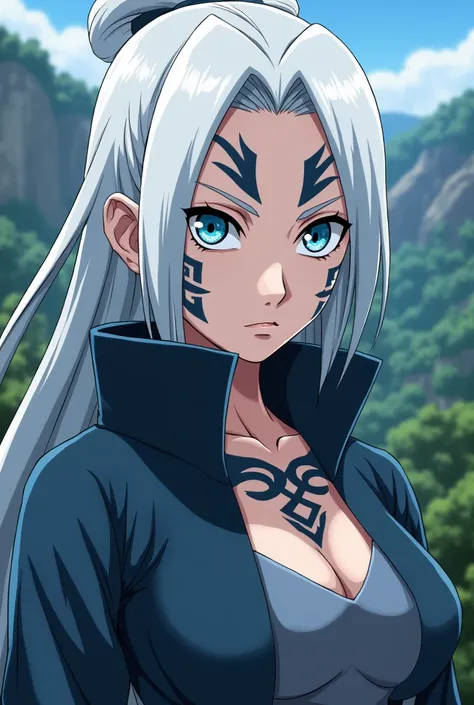 create a female version of tobirama senju with blue eyes