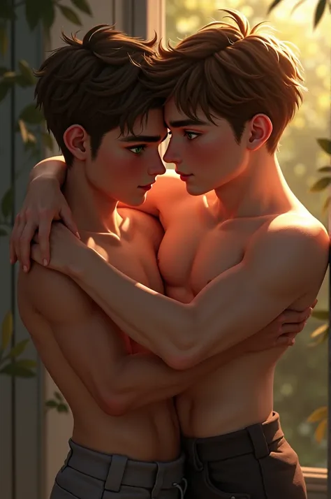 Henry(white brazilian boy with green eyes) kissing Carlos ( boy.90 and with brown hair)