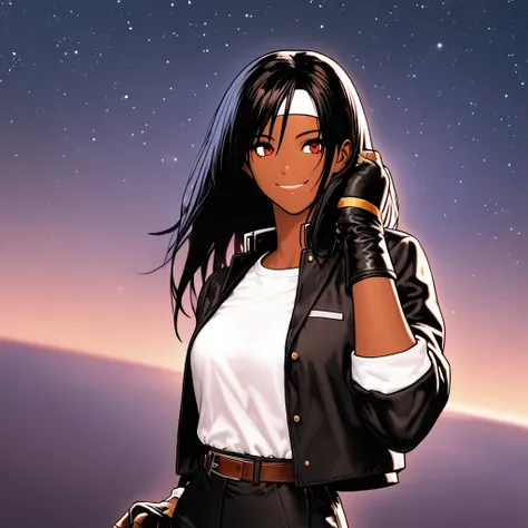 1 girl, ,
red eyes, black hair, short hair, dark skin, hair down, stars (sky), uniform, sky, smiling, ,,Ultra High Resolution Image
Ultra high resolution image, masterpiece, top quality, top quality, top quality
black jacket with rolled up sleeves, fingerl...