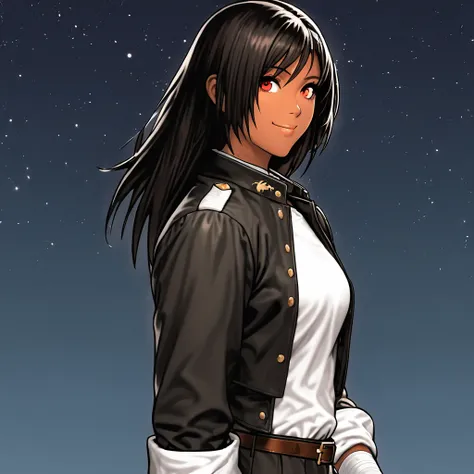 1 girl, ,
red eyes, black hair, short hair, dark skin, hair down, stars (sky), uniform, sky, smiling, ,,Ultra High Resolution Image
Ultra high resolution image, masterpiece, top quality, top quality, top quality
black jacket with rolled up sleeves, fingerl...