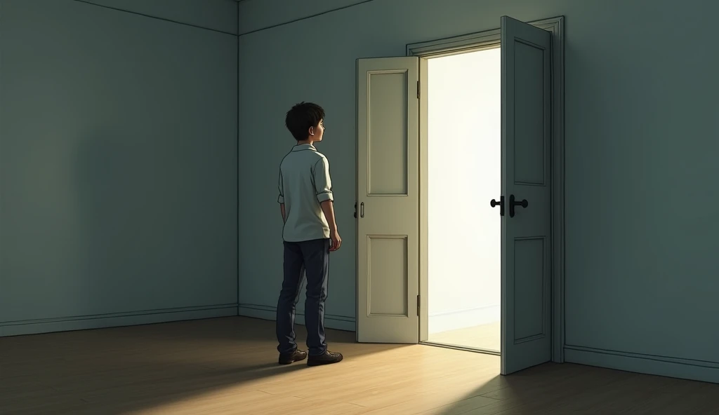  2 closed doors in a normal room, a person chooses one of them to open