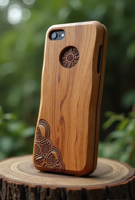 Imagine a cell phone made of wood with every incredible detail and a unique background 