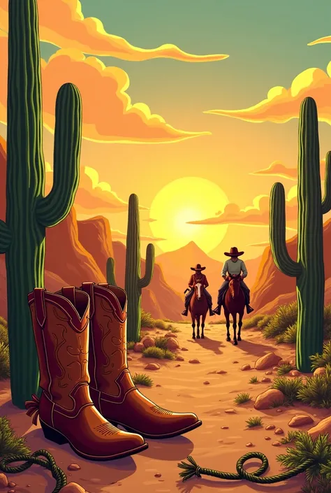 Have a BANNER (long to be able to upload it to Instagram in 3 posts) that in the center it says “ALINZA AMARILLA” in Spanish and that it has a cowboy theme, that has boots, Hats, horses, ropes and cactus the same but the banner has to be HORIZONTAL