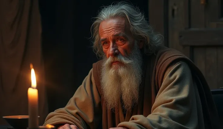 Image of a lonely bearded old man telling biblical stories Next image 