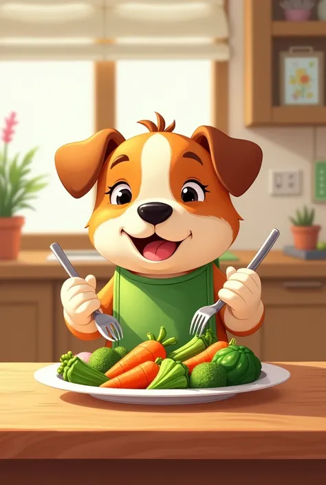 dog eating vegetables 