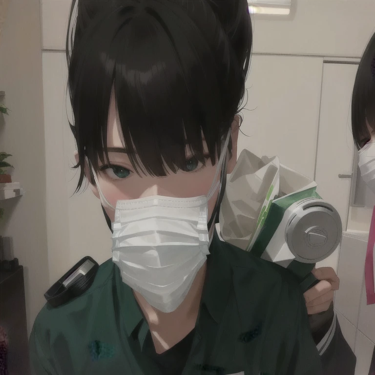 มีผู้หญิงใส่Face maskและเสื้อสีเขียว, wearing facemask, Face maskปิดปาก, Wearing a mask, Wearing a mask, Profile picture, Face mask, Some people use gas masks., Short hair, Sakimi-chan, nurse, ไม่ต้องใส่Face mask, Wearing a full-body black Mempo mask, Gree...