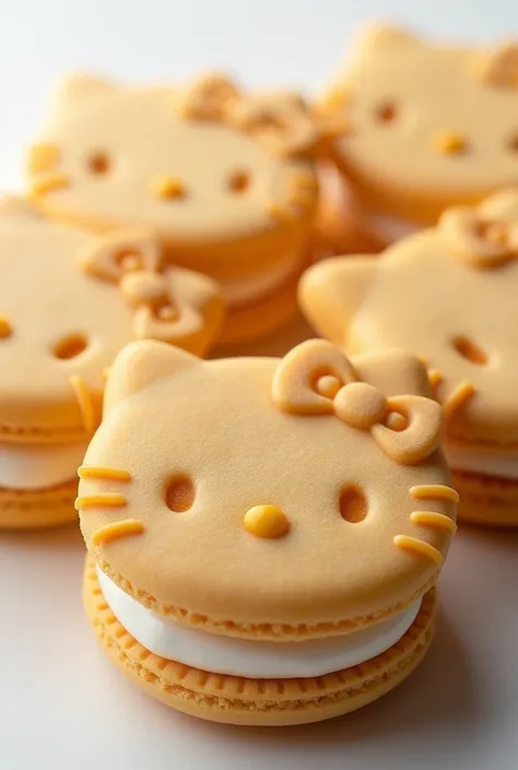 Create an image of Peruvian alfajores with a Hello Kitty mold without frosting filled with white delicacy so that only the relief of the diesel can be seen 