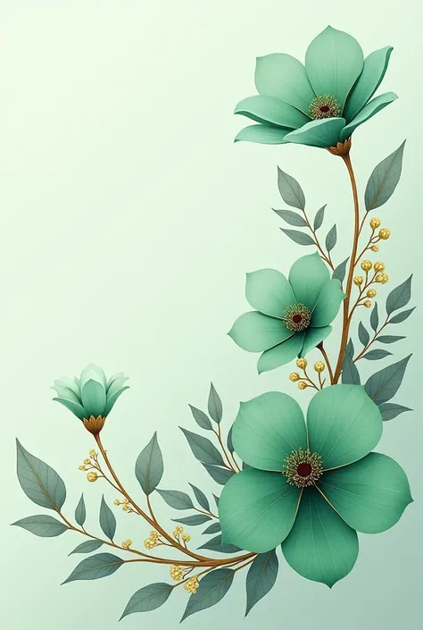 Design with elegant delicate minimalist flowers With jade green and gold colors that says Welcome to my 