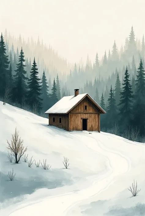 I need a painting in an abstract painting of a cabin in a forest with snow