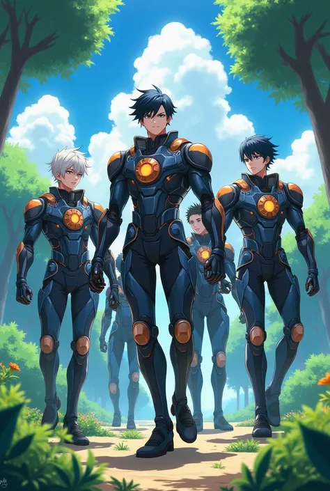 Tree handsome boys squad with robotic suit in anime