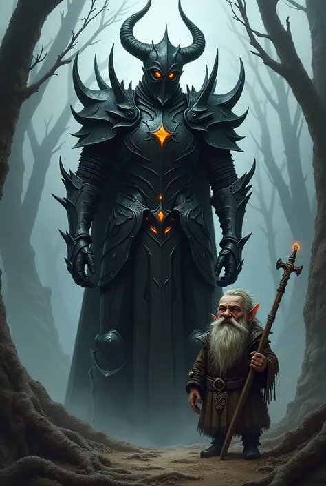 Dark fantasy knight and gnome