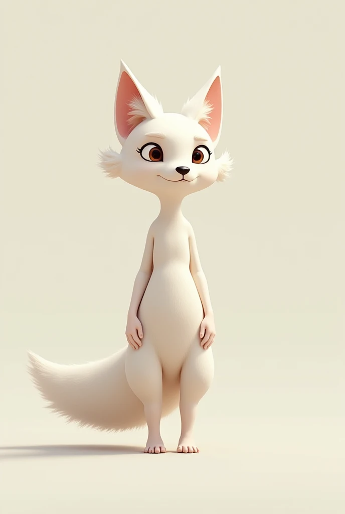 an arctic fox as a human, 2D, in position 3/4, for animation, without clothes