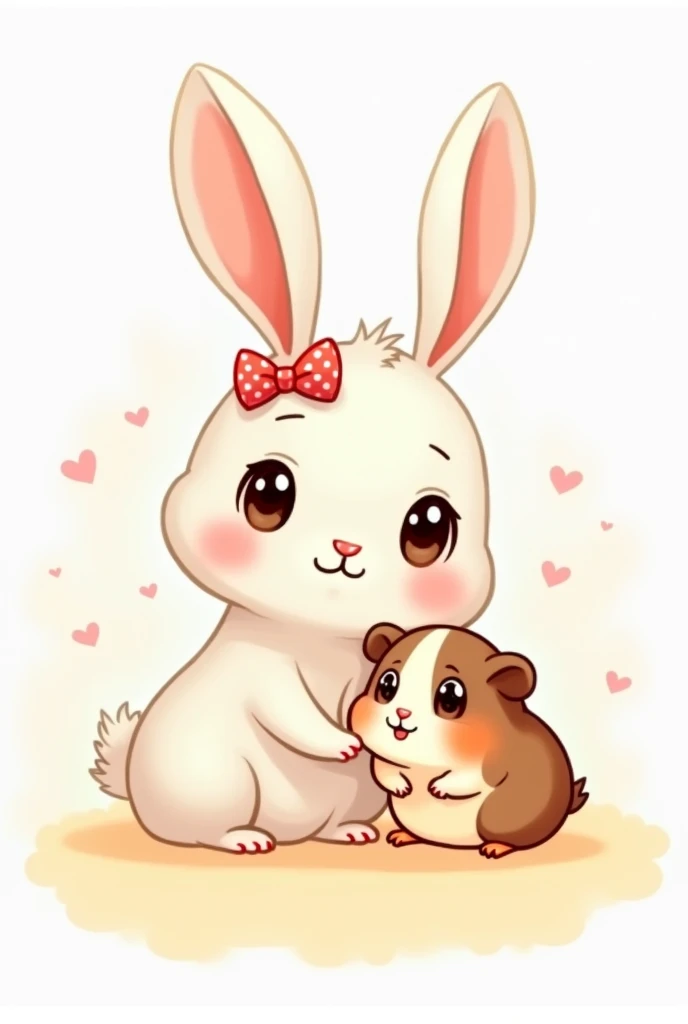 "Draw an adorable doodle with the following animals:, A rabbit, a guinea pig Each animal should have a cute and cartoonish style, with big eyes and friendly expressions, as if they were characters in a cartoon. 
