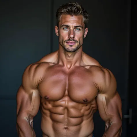 portrait, perfect man, European, masculine, handsome, gorgeous, beautiful, blue eyes, attractive, bulky, bodybuilder