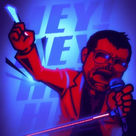 a cartoon of a man with a microphone and a microphone, !!! very coherent!!! vector art, hey, hideki anno, hideaki anno anime, hideaki anno, angry video game nerd, hey buddy, hq artwork, in teh style of tony start, cartoonish vector style, high quality fana...