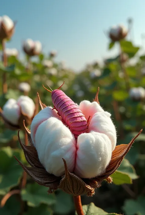 Create picture of damage of pink bollworm on cotton crop
