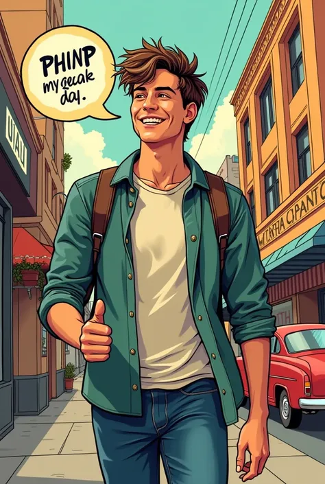 A young man in his daily life with positive thoughts Retro comics image 