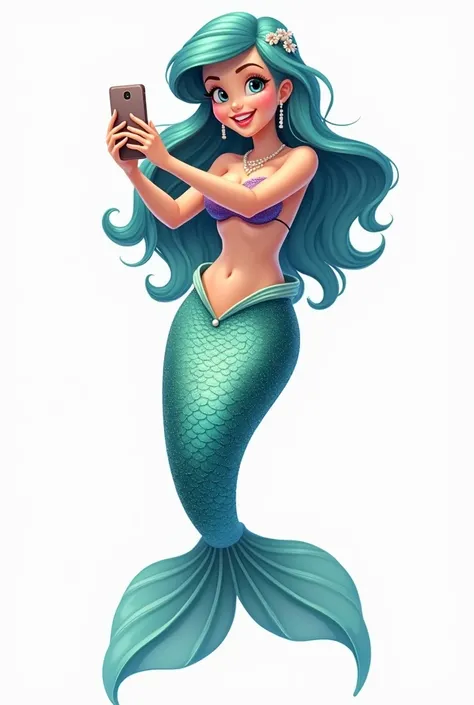 Smiling mermaid for selfie white background