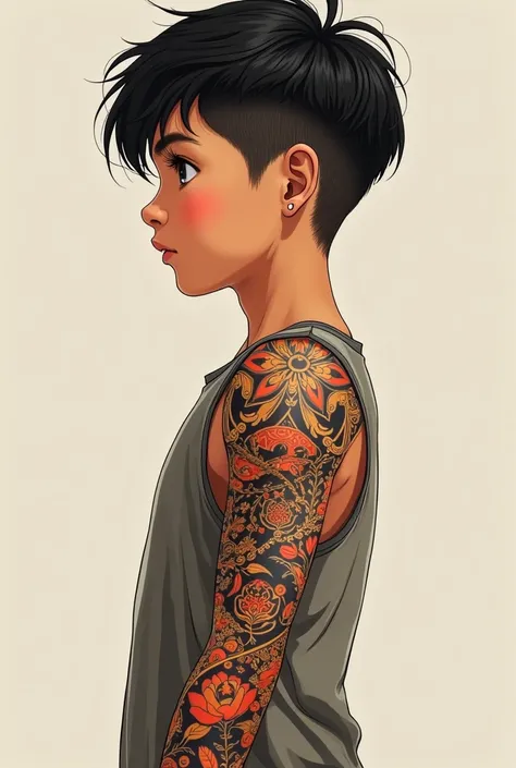 Tattoo pattern on Taiwanese boy&#39;s arm front ink style