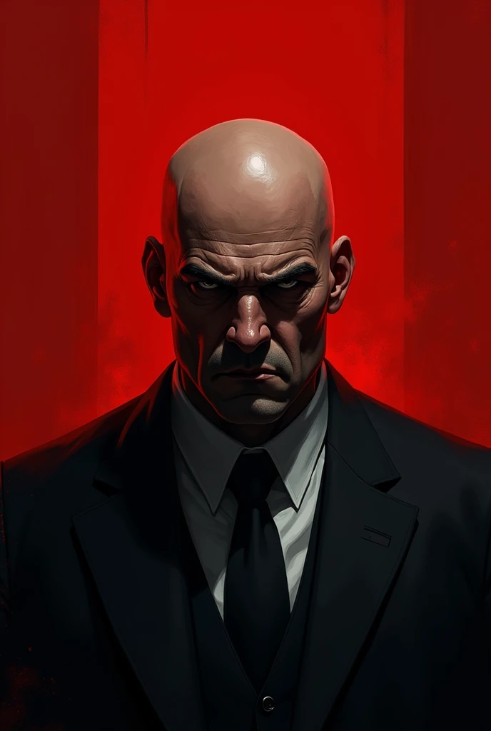 make a bald mafia boss with a red background
