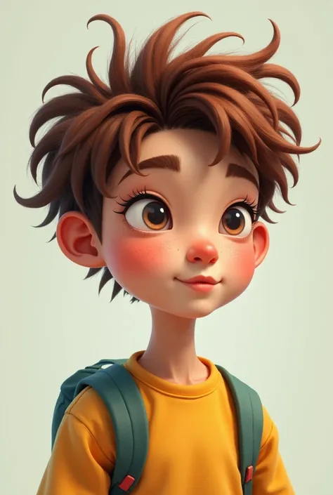 One with brown hair,unrealistic, from the hip up, teen, cartoon,
