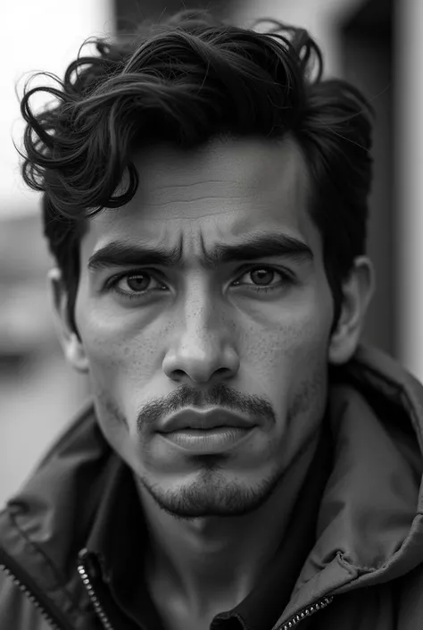 Create a black and white portrait of a young man from Arequipa, 1 Peruvian 