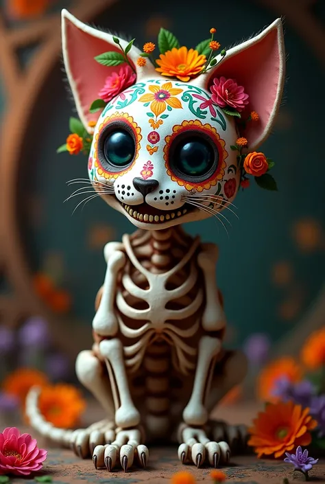 Day of the Dead Decorated Cat Skeleton