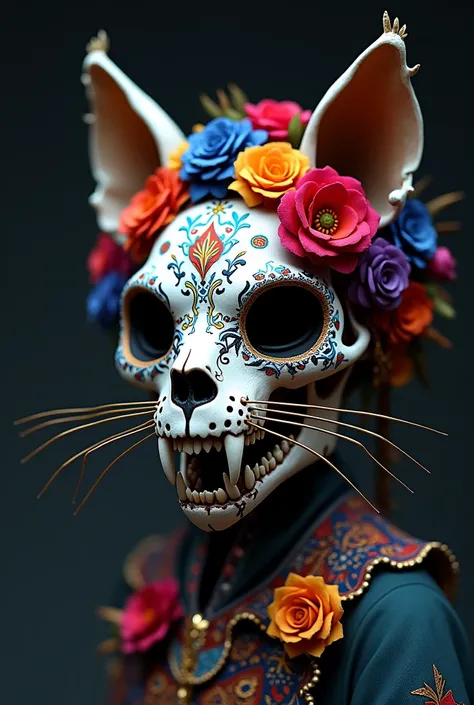 Cat skull decorated with Day of the Dead candy 