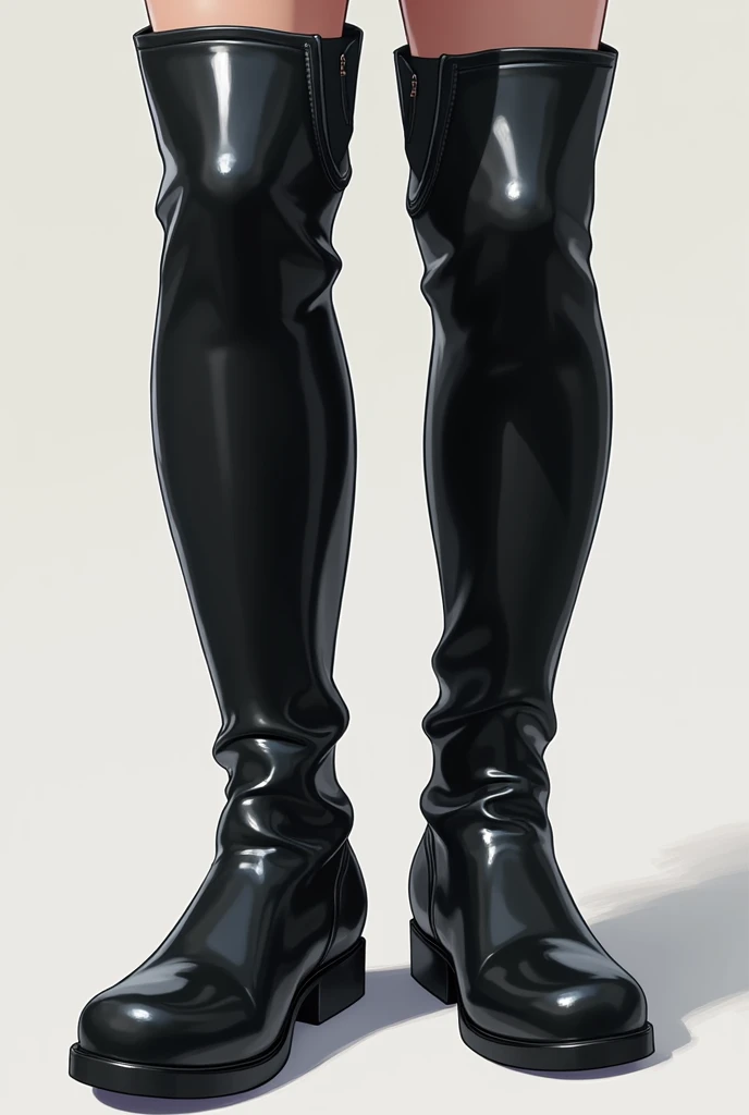 ((quality)), ((art)), ((best)), ((anime)), ((detailed)), 1 ((boy)), wears ((boots)), and they are made of a ((black synthetic)), ((shiny)) material, it is flexible and tight-fitting, designed to perfectly fit the shape of the ((leg)), and ((foot)), ((secon...