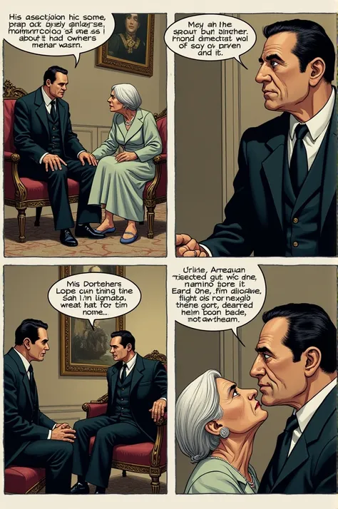 Make me 4 comics about Marshal Solano Lopez and his mother discussing the execution of his brothers 