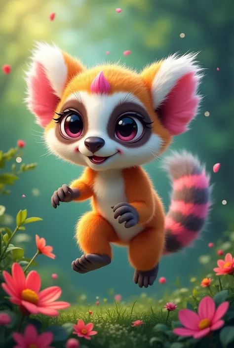 Create an adorable lemur with vibrant and pretty colors