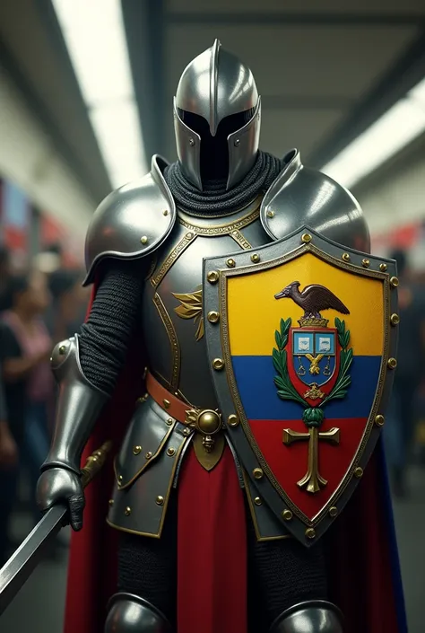 Make a knight with the Colombian shield in the Medellin metro 