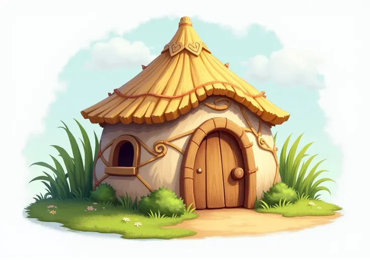 BACKGROUND A casinha de palha, with straw door. Perfect digital art, detailed without traces of AI and cute animation, <xml><input>realistic</input></xml>, theme color: baby blue, casa png, white background
