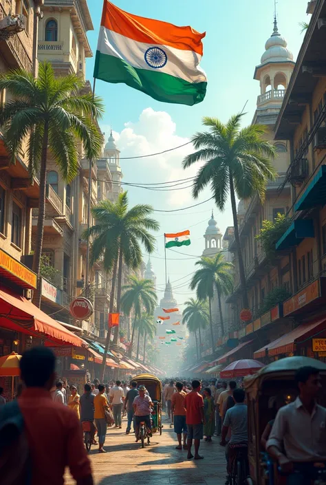 Calcutta India, streets holding Indian flag