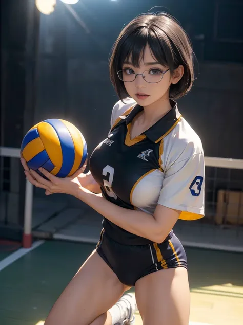 8k, raw photo best quality, masterpiece, realistic, realistic, (1 ultimate beauty), ((cosplayer wearing a volleyball uniform)),(...