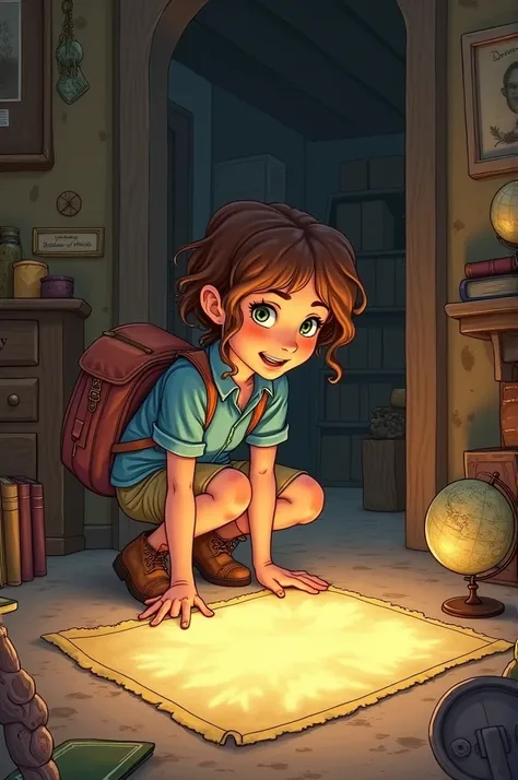 Illustration: Zara is kneeling in the attic, with the glowing map spread out on the floor in front of her. Surrounding her are old, mysterious objects—a globe, books with worn-out covers, and family relics.

Appearance: Zara has brown, curly hair tied in a...