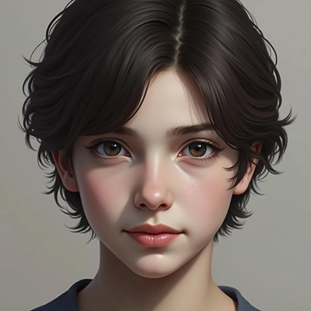 Create a realistic young person with soft features from the image 