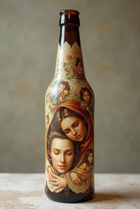 Beer bottle with womens and children 
