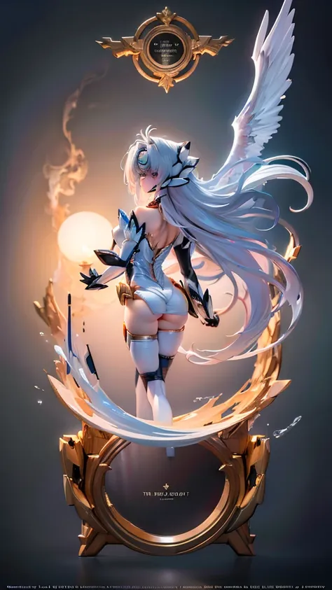 a (Rear view:1.5) A very beautiful female angel(Long platinum blonde hair, Wide back white dress,(There are beautiful big angel wings on the chest),Very beautiful shiny halo), She gently opened her arms，Seeking redemption, She is above the clouds, looking ...