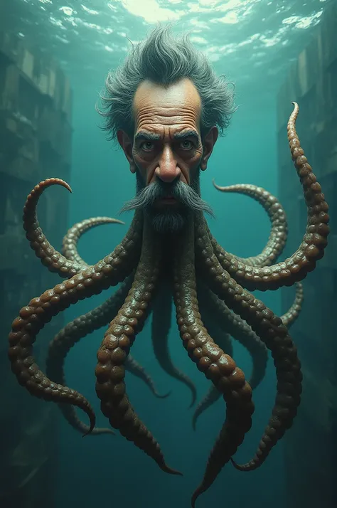 Create an image of a nine-armed squid fish-man with the features of Luís Inácio Lula da Silva 