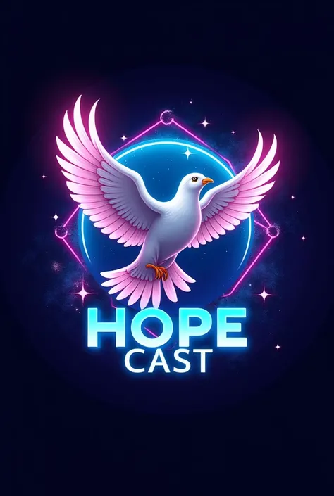 Create a logo photo for a podcast called hope cast, WITH A DOVE, gamer style