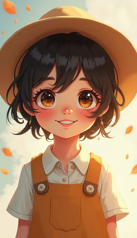 Cute  with girl short hair and hat
