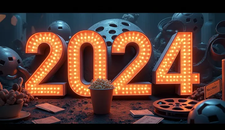 Create a thrilling thumbnail for Most Anticipated Movies of 2024 with:

- Images of highly anticipated movies (e.g. superhero blockbusters, sci-fi epics)
- The title Most Anticipated Movies 2024 in bold, futuristic font
- Text color: bright, brown or vibra...